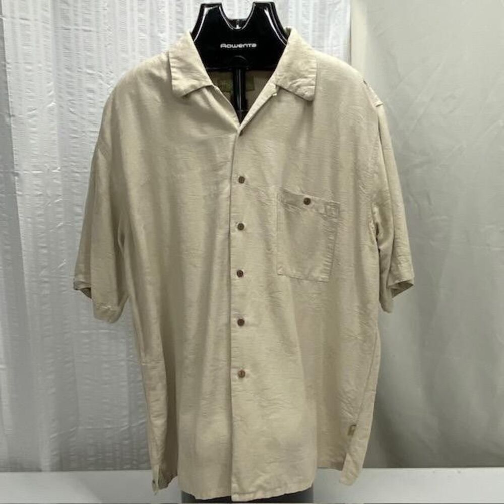 Cabana by CDF Mens XL 100% Silk Shirt Beige Tropical Hawaiian Camp Button Up